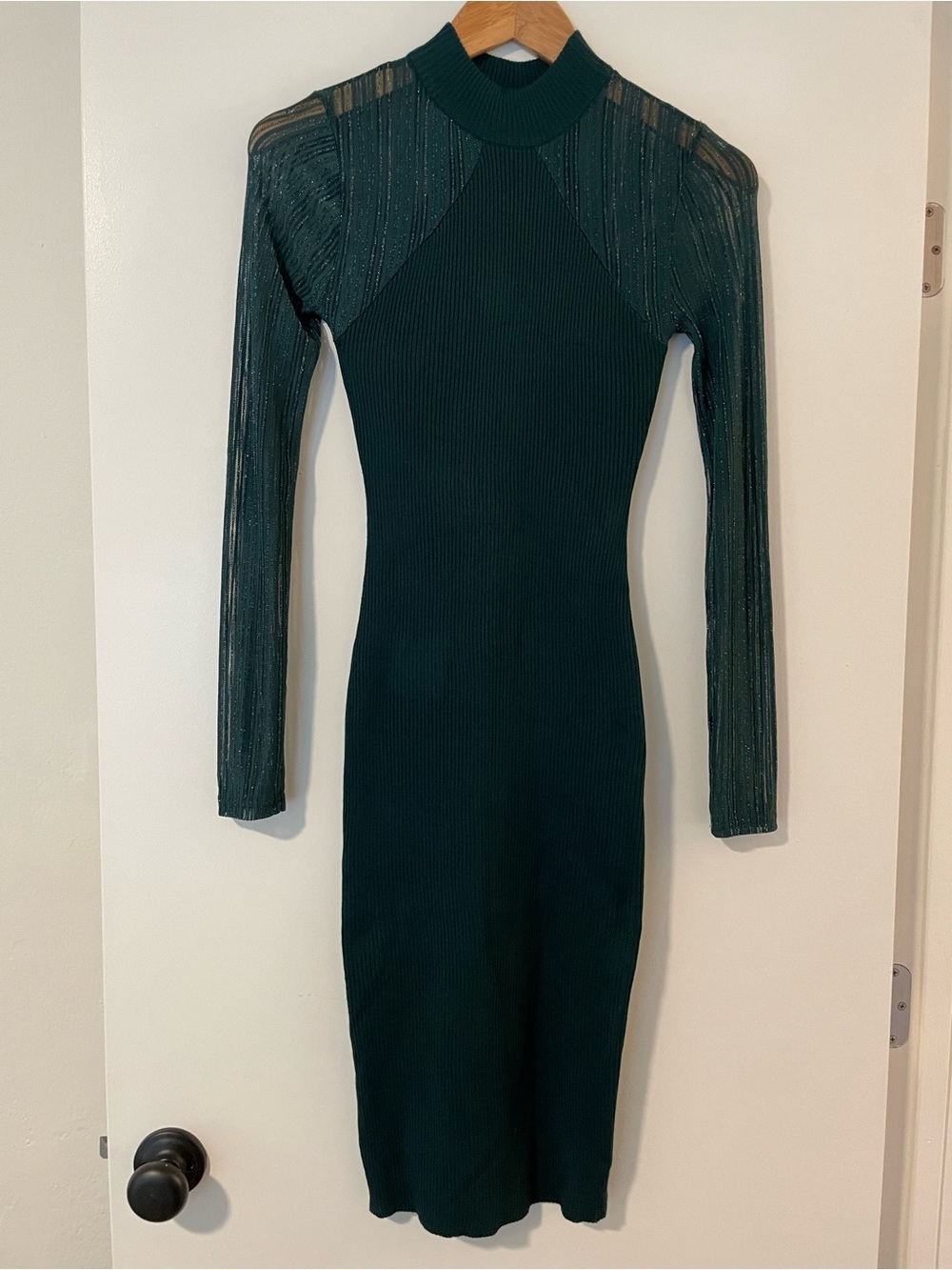 Fashion Nova Forest Green Ribbed Knit Long Sleeve Dress